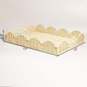 Tienphong Panier de plateau en rotin à bord festonné blanc en gros, plateau de service en osier tissé à la main rectangulaire avec poignées - Product Image 6