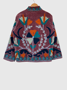 Veste en velours brodée de fleurs, col mandarin, manches longues, grande taille, vêtements d'automne pour femmes - Product Image 2