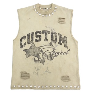 Glory Custom Screen Print Distressed <b>Rhinestone</b> Tank <b>Top</b> 100% Cotton Premium Quality Tank <b>Top</b> For Streetwear For Unisex - Product Image 1