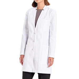 Blouse de laboratoire pour infirmière, mélange de polyester/coton stable, tissu tissé durable, blanc, coupe soignée, longueur longue, usage hospitalier - Product Image 1