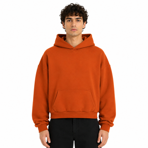 100% Made Italy ODM Oversized <b>Hoody</b> for Men Ultra-Comfortable Polycotton <b>Orange</b> Winter Season Pocket Design Anti-shrink - Product Image 1