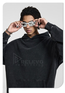 Sweat-shirts pour hommes en molleton 100% coton, coupe classique, effet vieilli et délavé à l'acide, poids lourd 220g, nouveau modèle personnalisé, effet vintage, 2 pièces - Product Image 4