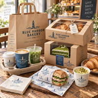 AT PACK Ensemble d'emballages personnalisés pour boulangerie à emporter avec sacs en papier, boîtes à gâteaux, gobelets à café, papier d'emballage et fournitures à emporter pour café