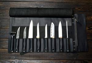 Sac de couteau de chef en cuir beige fait à la main de 16 pouces rouleau de couteau en cuir véritable léger avec 10 poches CE LKR-0238 OEM personnalisable - Product Image 3