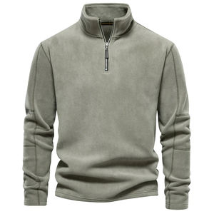 Sweat à capuche décontracté pour hommes de haute qualité sweat chaud polaire fermeture éclair col montant pull haut motif solide - Product Image 5