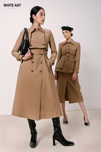 High-fashion Camel Color Long Coat <b>for</b> <b>Women</b> SERENA A-LINE COATS Linen 12% Rayon 66% Nylon 22% Ladies Clothes Made in Vietnam - Product Image 5
