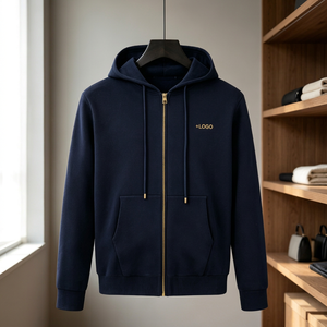 Sudadera con capucha de algodón tejido para hombre, con cremallera, bolsillo frontal bordado, corte regular, informal y cálida. - Product Image 4