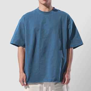 เสื้อยืดสำหรับผู้ชายผ้าถักลายสีทึบพิมพ์โลโก้ซักได้ - Product Image 1