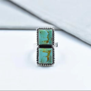 Anillo ajustable de plata de ley turquesa Mojave hecho a mano - Product Image 1