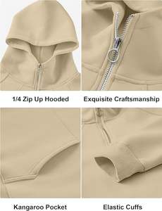 High Street Men's Casual Cotton Pullover Hoodie Ecológico Invierno Manga larga con hombro caído Patrón sólido Diseño de media cremallera - Product Image 6