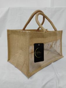 ถุงของขวัญแฟชั่นปอกระเจาธรรมชาติเป็นมิตรกับสิ่งแวดล้อมพร้อมวัสดุพีวีซีโปร่งใสผลิตในอินเดีย - Product Image 2