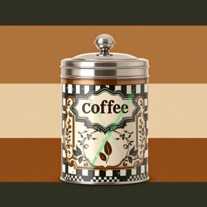 กระป๋องกาแฟลายตารางที่สง่างามโถเก็บโลหะแบบสุญญากาศพร้อมดีไซน์มะนาวและดอกไม้เหมาะสำหรับการตกแต่งห้องครัวที่ทันสมัย - Product Image 5