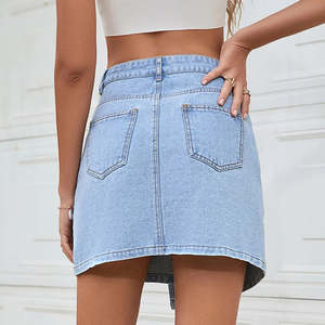 Smart Custom Girls Loose Fitting Asymmetric Denim Knee-Length <b>Skirt</b> Street Wear Casual Belt Diamonds <b>Winter</b> Women Jupe Jeans - Product Image 3