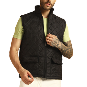 Chaleco acolchado informal a prueba de viento para hombre, chaleco acolchado con cremallera negra sólida gruesa, chaleco transpirable de capa de invierno de tela Premium - Product Image 1