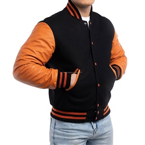 Veste universitaire unisexe en laine avec manches en cuir, fermeture éclair, patchwork, coupe-vent, écologique, style vintage, vente en gros - Product Image 1