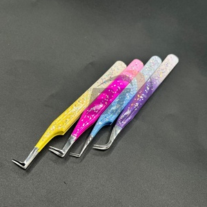 Pinzas de pestañas de acero sostenible con diseño de purpurina nuevo de alta calidad al por mayor punta puntiaguda con logotipo personalizado para extensiones de pestañas voluminosas - Product Image 3