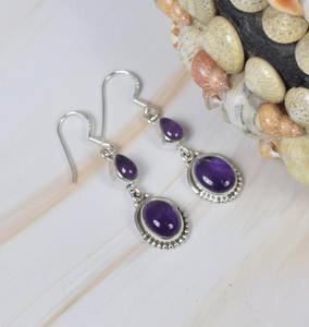 925 solide en argent Sterling filles boucles d'oreilles bijoux en argent boucles d'oreilles pour femmes balancent boucles d'oreilles haute qualité améthyste pierre précieuse - Product Image 3