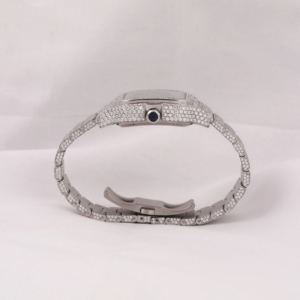 Édition Or 25mm Carré Bicolore VVS Moissanite Diamant Entièrement Glacé Dessin Animé de Luxe Date Automatique Cadran Bleu Royal Montre Unisexe Quartz - Product Image 5