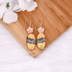 Pendientes Clásicos de Gema de Jaspe Abeja, Bañados en Oro Rosa, de Latón, Estilo Lágrima, Elegantes, Fabricante Mayorista - Product Image 2