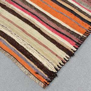 Tapis turc vintage en laine 2,5x6,1 pi (76x186 cm) Kilim écologique orange patchwork avec envers en latex - Product Image 4