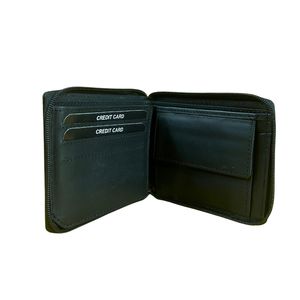 Cartera plegable de cuero genuino para hombre con cierre abierto Bolsillo para monedas con cremallera Ranura para identificación transparente 6 Tarjeteros Compartimentos para monedas - Product Image 2