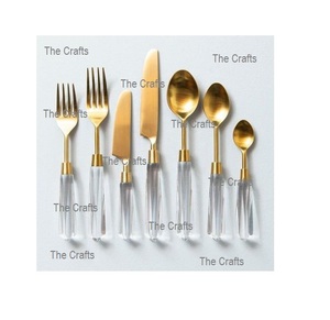 Juego de cubiertos de latón dorado pulido con mango de diseñador Juego de 4 cubiertos de tamaño y forma personalizados a granel - Product Image 2