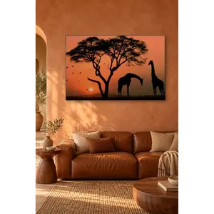 Impression sur toile Fida Acacia Tree and Giraffe Silhouette Sunset - Product Image 1
