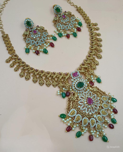 Juego de Joyería de Cobre Tradicional y Moderna de la India para Novia, Juego de Joyería de Boda para Mujer, Juego de Aretes y Collar - Product Image 1