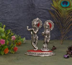 Estatua de pie hecha a mano con Radha Krishna, estatua de Metal chapado en plata para decoración y regalo, novedad - Product Image 4