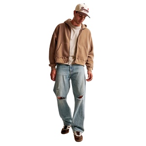 Sweats à capuche zippés pour hommes, délavés à l'acide, 100% coton, French Terry, vierges, à épaules tombantes, coupe ample, streetwear tendance - Product Image 6