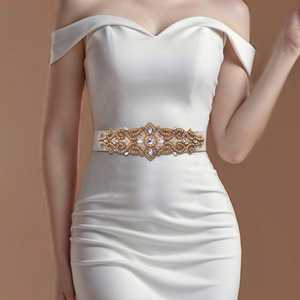 Ceinture de mariée Bridella BS26G ivoire avec strass et accents de perles, ajustable pour mariages, bals de promo et événements formels - Product Image 1