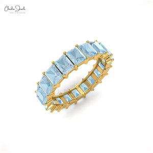 Artículos de envío gratis Genuine 4,80 Ct Octagon Aquamarine Eternity Ring 14K Oro sólido March Birthstone Fabricante de joyería fina - Product Image 4
