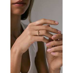 Donna Linked Baguette Band <b>Ring</b> 14k Solid Gold <b>Dainty</b> Rhodium Plated Fine Jewelry for Everyday Wear - Product Image 3
