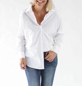Chemise boutonnée classique en popeline de coton blanc pour femme, manches longues, col rabattu, coupe classique, couleur unie, pour tous les jours, été - Product Image 1