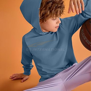 Sweat à capuche élégant pour garçons Pull à manches longues pour enfants Lavable en machine Sweat à capuche en coton mélangé bleu gris - Product Image 5