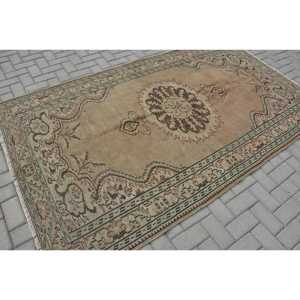 4.9x8.5 ft Turkish Rug, <b>Brown</b> Abstract Vintage <b>Wool</b> Rug - Product Image 2