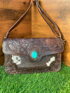 กระเป๋าถือหนังวัวสำหรับผู้หญิง, กระเป๋าหินเทอร์ควอยซ์ที่ทำด้วยมือสไตล์ตะวันตก - Product Image 3