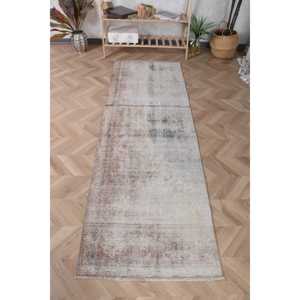 Vintage Rug, 2.6x7.8 ft Runner Rug, Gray <b>Brown</b> <b>Wool</b> Rug - Product Image 1