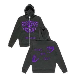 Sweat-shirts d'hiver personnalisés en molleton épais surdimensionné 100% coton avec fermeture éclair intégrale, impression numérique, épaules tombantes, logo brodé et poche - Product Image 2