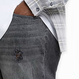 Short en jean déchiré de style de la rue pour hommes, fermeture à boutons, vêtements d'été décontractés pour l'extérieur, vente en gros de shorts en jean - Product Image 6