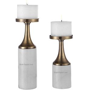 Set of 2 Aluminum <b>Pillar</b> <b>Candle</b> Holder Gold Plated Luxury Design Handmade <b>Candle</b> Stand for Living Room Decorative - Product Image 6