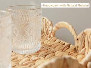 ถาดเสิร์ฟอาหารทรงสี่เหลี่ยมผืนผ้าขอบเป็นรูปหอยเชลล์โต๊ะกาแฟอเนกประสงค์พร้อมที่จับในตัวถาดตกแต่งวัสดุผักตบชวา - Product Image 4