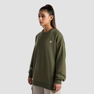 Sudadera Oversize para Mujer, 100% Algodón, con Decoración Bordada, Transpirable, con Capucha, en Material de Seda Oliva - Product Image 3