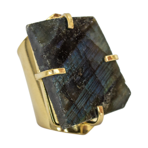 <b>Labradorite</b> CUFF <b>Rings</b> Resizable Quartz Main Stone Customizable Nature Material - Product Image 1