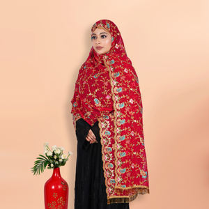 Hijab de luxe en georgette pour femmes avec broderie lourde et travail de paillettes avec bordure en dentelle de perles pour les tenues de soirée - Product Image 6