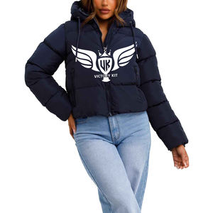 Veste matelassée à capuche pour femme, bleu marine, veste d'hiver matelassée et isolée, légère, chaude, avec fermeture éclair, vêtements d'extérieur décontractés - Product Image 1