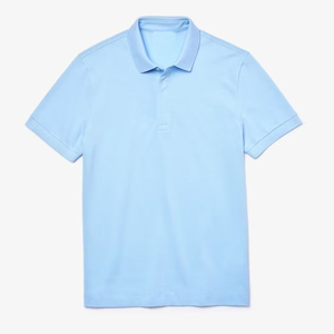 Polo de piqué de algodón elástico 100% azul piedra de corte regular con logotipo bordado personalizado con tapeta de botón oculta y costilla - Product Image 6