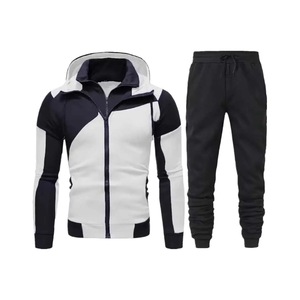 <b>Men</b> Cotton Jogging Suit Black <b>White</b> Color Block Full Zip Hoodie <b>Trousers</b> Tracksuit Set Manufacturer Custom Logo - Product Image 1