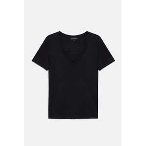 Camiseta de Lino con Cuello en V para Mujer, Corte Ajustado, Informal, Transpirable, de Nailon, Tallas XS-XXS-XL Disponibles, Decorada con Malla y Letras - Product Image 5