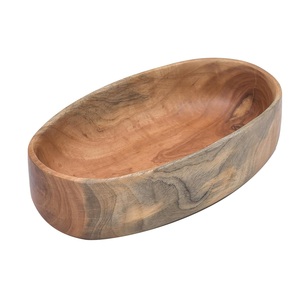 Bols ovales de service de nourriture et de salade en bois fabriqués à la main classiques pour la vaisselle à la maison et à l'hôtel - Product Image 3